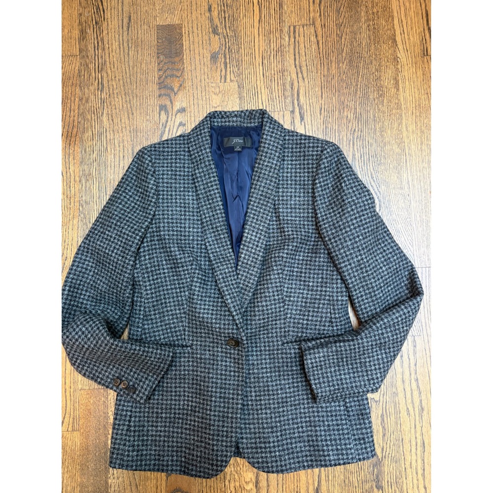 J.Crew Blazer 10 Grey Houndstooth 100% Wool Dark Academia Schoolcore Heritage